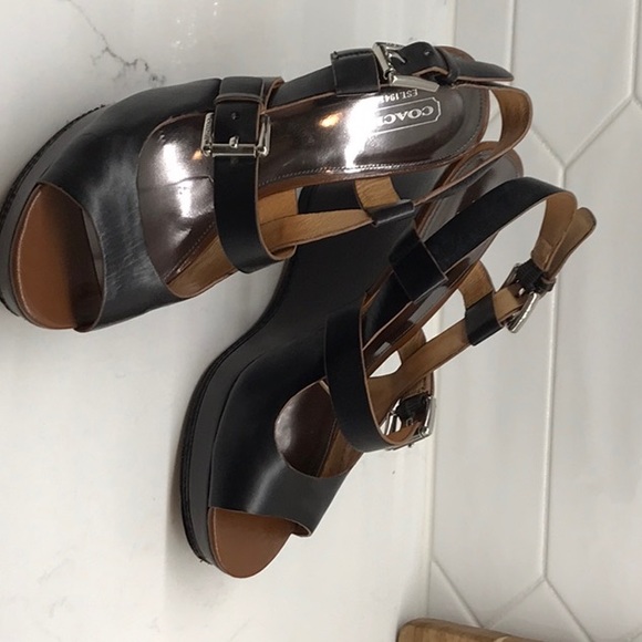 Women shoes black/brown size 8 coach wedges - Picture 4 of 13